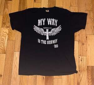 My Way Is The Highway - God Cross Wings Graphic T-Shirt Size XL Vintage